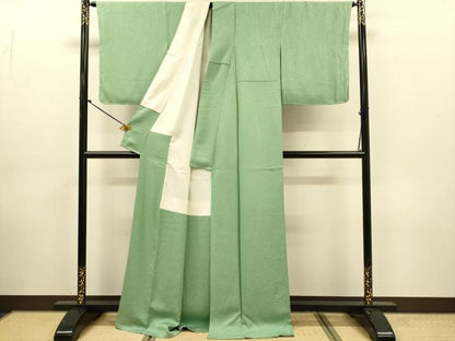 平和屋着物●本草木染作家　瑞寶　色無地　草花地紋　柳染色　正絹　逸品　DABJ6941du