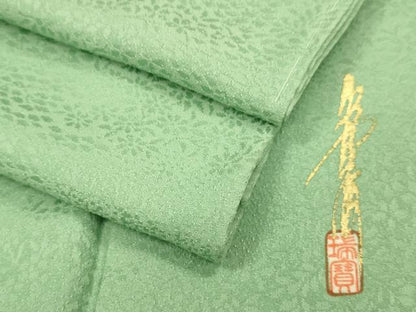 平和屋着物●本草木染作家　瑞寶　色無地　草花地紋　柳染色　正絹　逸品　DABJ6941du