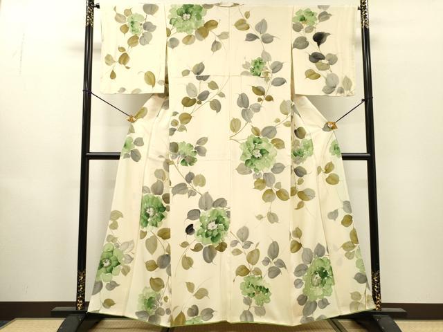 平和屋着物▼上質な小紋　手描き　草花　正絹　逸品　DABJ7006fe