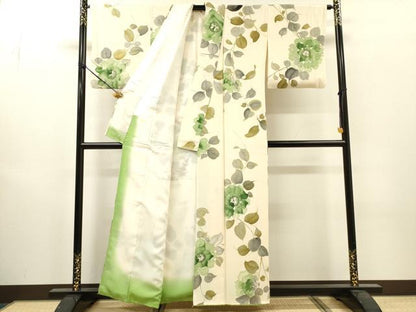 平和屋着物▼上質な小紋　手描き　草花　正絹　逸品　DABJ7006fe