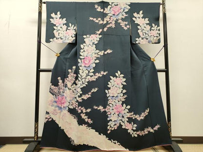 平和屋着物▼訪問着　手描き　草花　正絹　逸品　DABJ7007fe