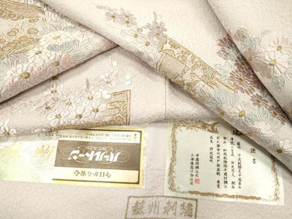平和屋着物▼中国三大刺繍　蘇州刺繍　総刺繍　訪問着　草花　金糸　正絹　逸品　DABJ7009fe