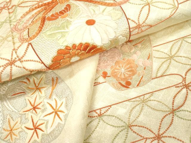 平和屋着物▼中国三大刺繍　相良刺繍　総刺繍　訪問着　駒刺繍　霞仕覆花文　金銀糸　正絹　逸品　未使用　DABJ7011fe