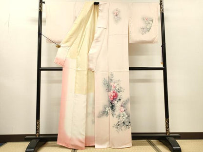平和屋着物▼訪問着　作家物　手描き　草花　暈し染　正絹　逸品　DABJ7012fe