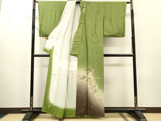 平和屋着物▼訪問着　刺繍　舞蝶花文　暈し染　金銀彩　やまと誂製　正絹　逸品　DABJ7024fe