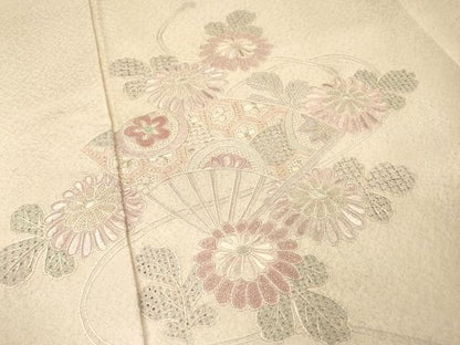 平和屋着物▼中国三大刺繍　スワトウ刺繍　汕頭刺繍　相良刺繍　総刺繍　訪問着　扇面花文　暈し染　正絹　逸品　DABJ7025fe