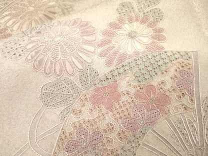 平和屋着物▼中国三大刺繍　スワトウ刺繍　汕頭刺繍　相良刺繍　総刺繍　訪問着　扇面花文　暈し染　正絹　逸品　DABJ7025fe
