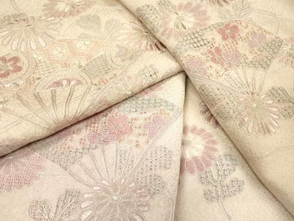 平和屋着物▼中国三大刺繍　スワトウ刺繍　汕頭刺繍　相良刺繍　総刺繍　訪問着　扇面花文　暈し染　正絹　逸品　DABJ7025fe