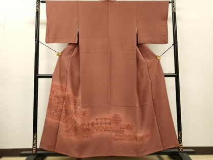 平和屋着物▼訪問着　正倉院向かい鳥花唐草文　暈し染　正絹　逸品　DABJ7031fe