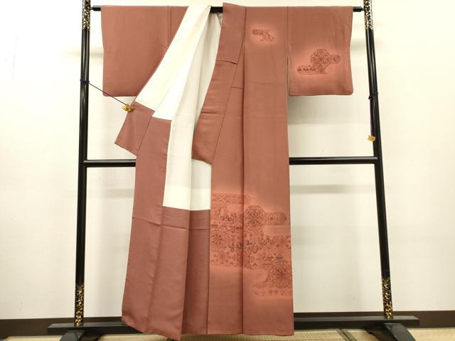 平和屋着物▼訪問着　正倉院向かい鳥花唐草文　暈し染　正絹　逸品　DABJ7031fe