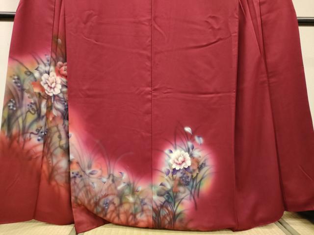 平和屋着物▼訪問着　手描き　南天花文　暈し染　正絹　逸品　DABJ7032fe