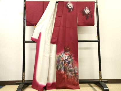 平和屋着物▼訪問着　手描き　南天花文　暈し染　正絹　逸品　DABJ7032fe