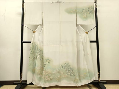平和屋着物▼訪問着　作家物　手描き　枝花に休み鳥　暈し染　正絹　逸品　DABJ7037fe