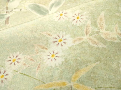 平和屋着物▼訪問着　作家物　手描き　枝花に休み鳥　暈し染　正絹　逸品　DABJ7037fe