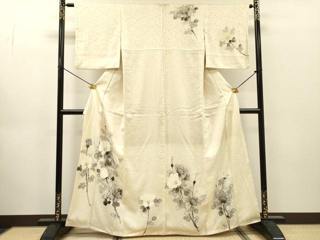 平和屋着物▼訪問着　手描き　枝花　正絹　逸品　DABJ7038fe