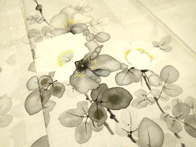 平和屋着物▼訪問着　手描き　枝花　正絹　逸品　DABJ7038fe