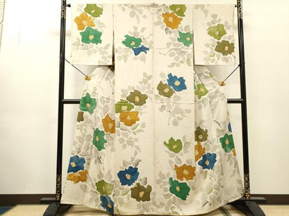 平和屋着物▼上質な小紋　手描き　草花　正絹　逸品　DABJ7041fe