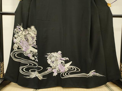 平和屋着物▼豪華黒留袖　総刺繍　渡り橋花文　銀糸　正絹　逸品　DABJ7042fe
