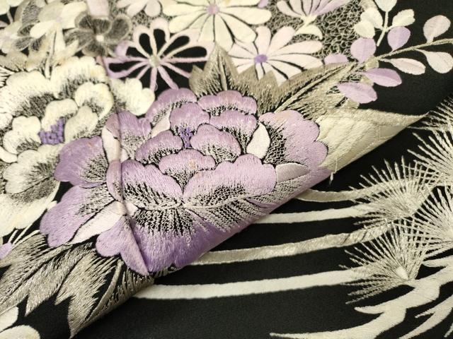 平和屋着物▼豪華黒留袖　総刺繍　渡り橋花文　銀糸　正絹　逸品　DABJ7042fe