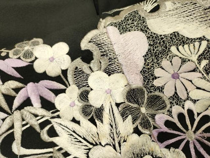 平和屋着物▼豪華黒留袖　総刺繍　渡り橋花文　銀糸　正絹　逸品　DABJ7042fe