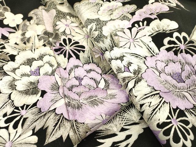 平和屋着物▼豪華黒留袖　総刺繍　渡り橋花文　銀糸　正絹　逸品　DABJ7042fe
