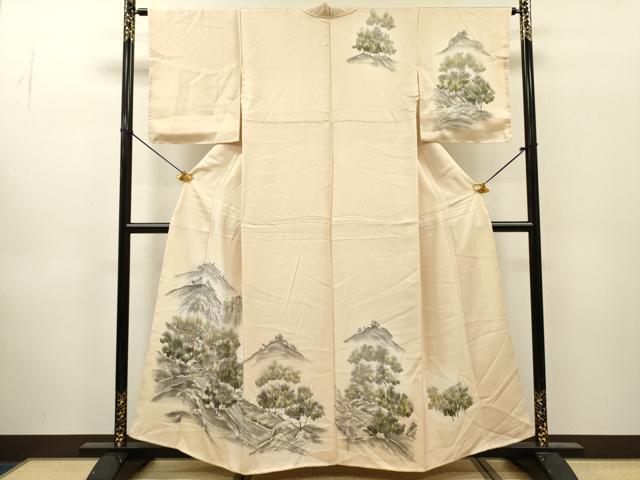 平和屋着物▼訪問着　渡り橋風景　暈し染　正絹　逸品　DABJ7043fe