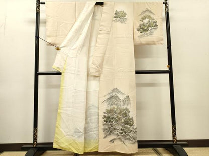 平和屋着物▼訪問着　渡り橋風景　暈し染　正絹　逸品　DABJ7043fe