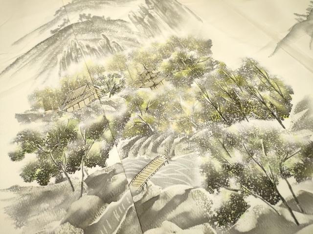 平和屋着物▼訪問着　渡り橋風景　暈し染　正絹　逸品　DABJ7043fe