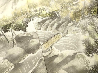 平和屋着物▼訪問着　渡り橋風景　暈し染　正絹　逸品　DABJ7043fe