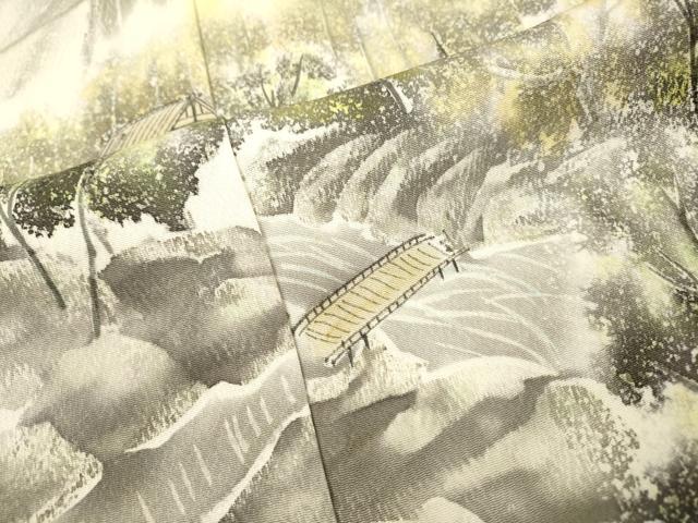 平和屋着物▼訪問着　渡り橋風景　暈し染　正絹　逸品　DABJ7043fe
