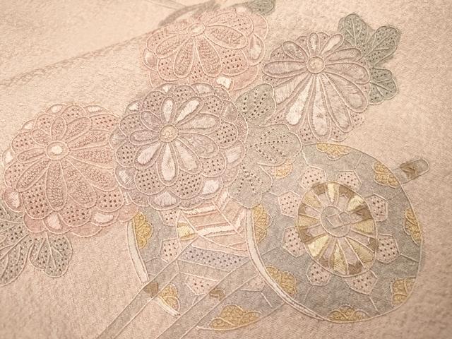 平和屋着物▼中国三大刺繍　スワトウ刺繍　汕頭刺繍　相良刺繍　総刺繍　訪問着　花車文　正絹　逸品　DABJ7047fe