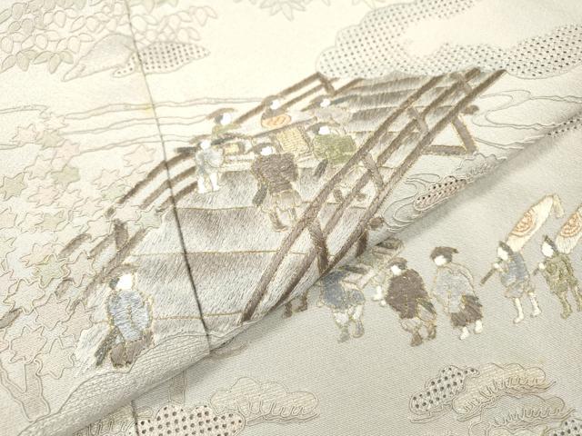 平和屋着物▼訪問着　人物風景飛鶴　暈し染　金糸　正絹　逸品　DABJ7051fe