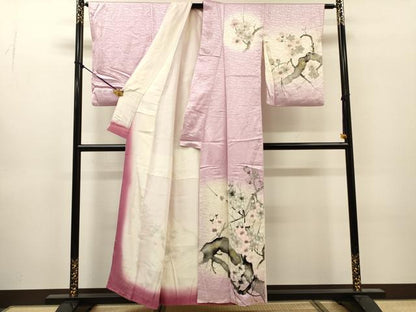 平和屋着物▼訪問着　手描き　枝花　暈し染　金彩　正絹　逸品　DABJ7053fe