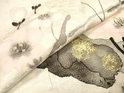 平和屋着物▼訪問着　手描き　枝花　暈し染　金彩　正絹　逸品　DABJ7053fe