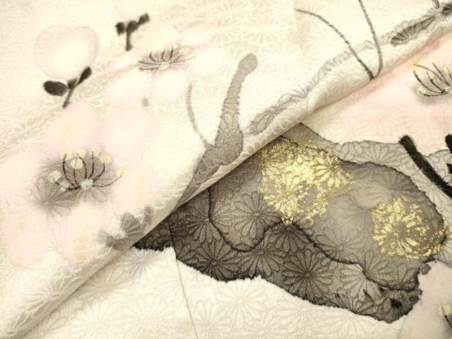 平和屋着物▼訪問着　手描き　枝花　暈し染　金彩　正絹　逸品　DABJ7053fe