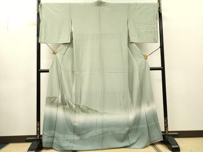 平和屋着物▼日本画家　水嶋征夫　訪問着　遠山風景文　暈し染　さが美扱い　正絹　逸品　DABJ7058fe