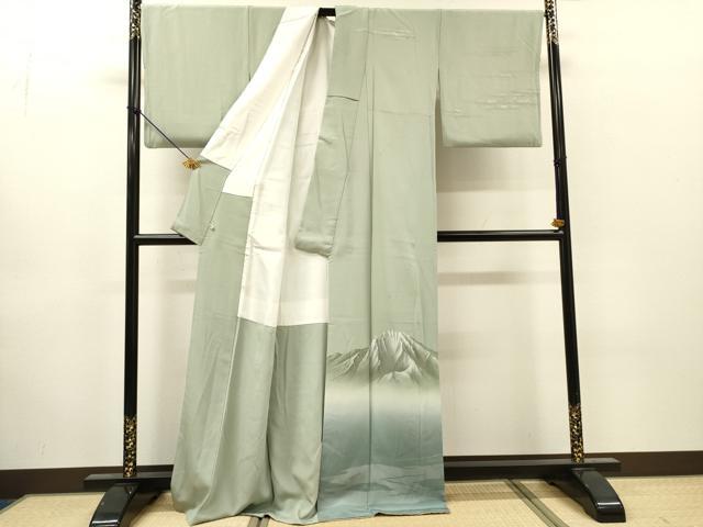 平和屋着物▼日本画家　水嶋征夫　訪問着　遠山風景文　暈し染　さが美扱い　正絹　逸品　DABJ7058fe