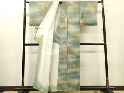 平和屋着物▼上質な小紋　流水文　暈し染　正絹　逸品　DABJ7063fe