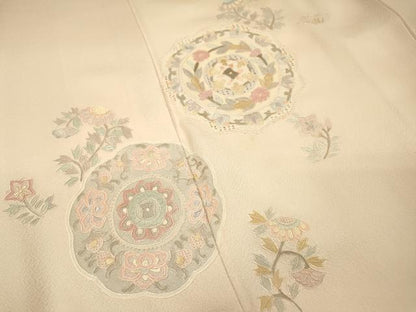 平和屋着物▼中国三大刺繍　スワトウ刺繍　汕頭刺繍　相良刺繍　蘇州刺繍　総刺繍　色留訪問着　花絵皿文　暈し染　正絹　逸品　DABJ7065fe