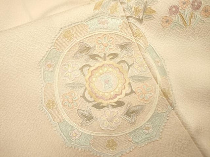 平和屋着物▼中国三大刺繍　スワトウ刺繍　汕頭刺繍　相良刺繍　蘇州刺繍　総刺繍　色留訪問着　花絵皿文　暈し染　正絹　逸品　DABJ7065fe