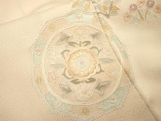 平和屋着物▼中国三大刺繍　スワトウ刺繍　汕頭刺繍　相良刺繍　蘇州刺繍　総刺繍　色留訪問着　花絵皿文　暈し染　正絹　逸品　DABJ7065fe