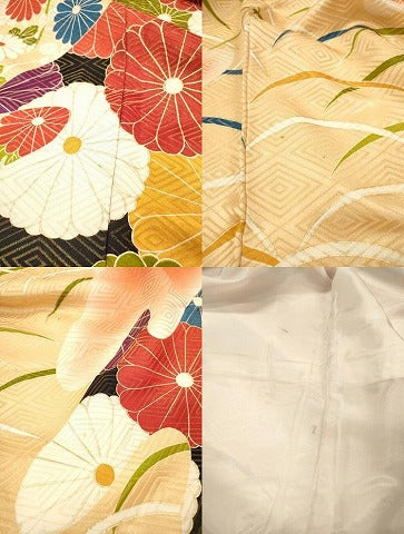 平和屋着物▼豪華振袖　駒刺繍　菊芝花文　暈し染　金彩　金通し地　正絹　逸品　DABJ7067fe