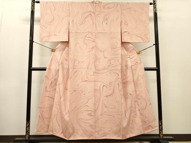 平和屋着物▼上質な小紋　墨流し文様　正絹　逸品　DABJ7068fe