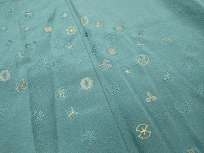平和屋着物▼色留訪問着　総刺繍　吉祥花丸文　金糸　正絹　逸品　未使用　DABJ7069fe