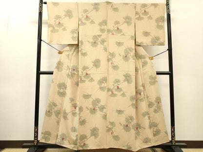 平和屋着物▼上質な小紋　手描き　松葉　正絹　逸品　DABJ7071fe