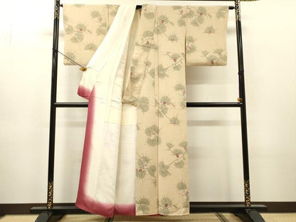 平和屋着物▼上質な小紋　手描き　松葉　正絹　逸品　DABJ7071fe