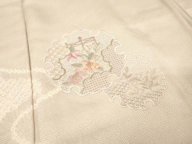 平和屋着物▼中国三大刺繍　スワトウ刺繍　汕頭刺繍　訪問着　絞り　道長雪輪花文　金糸　正絹　逸品　DABJ7078fe