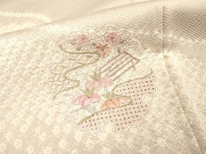 平和屋着物▼中国三大刺繍　スワトウ刺繍　汕頭刺繍　訪問着　絞り　道長雪輪花文　金糸　正絹　逸品　DABJ7078fe
