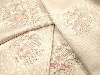 平和屋着物▼中国三大刺繍　スワトウ刺繍　汕頭刺繍　訪問着　絞り　道長雪輪花文　金糸　正絹　逸品　DABJ7078fe