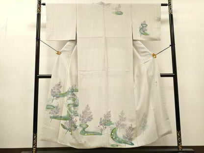 平和屋着物▼東京手描友禅　安達雅一　訪問着　枝花　正絹　逸品　DABJ7081fe